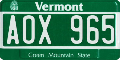 VT license plate AOX965
