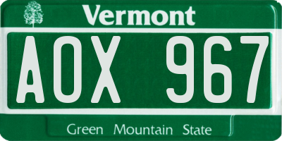 VT license plate AOX967