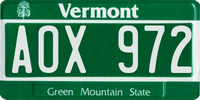 VT license plate AOX972