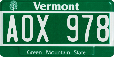 VT license plate AOX978