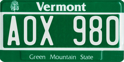 VT license plate AOX980