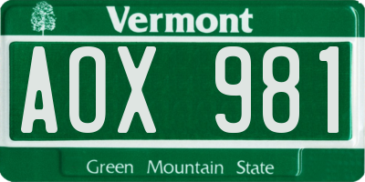 VT license plate AOX981