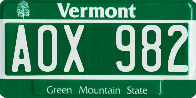 VT license plate AOX982