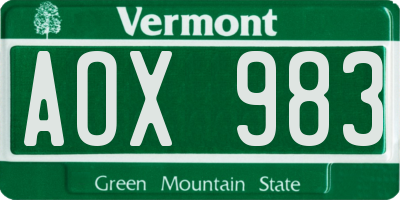 VT license plate AOX983