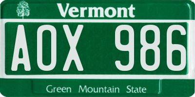 VT license plate AOX986