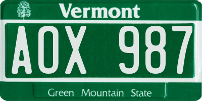 VT license plate AOX987