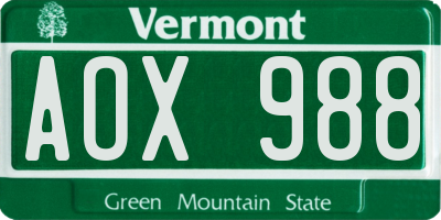 VT license plate AOX988