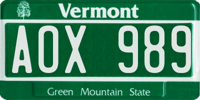 VT license plate AOX989