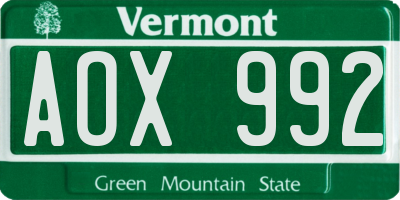 VT license plate AOX992