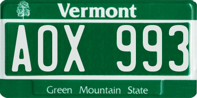 VT license plate AOX993