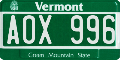 VT license plate AOX996