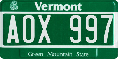 VT license plate AOX997