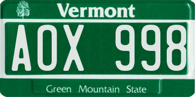 VT license plate AOX998