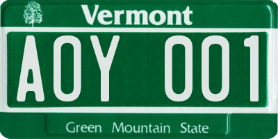 VT license plate AOY001