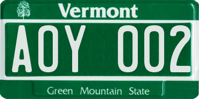 VT license plate AOY002