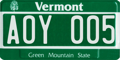 VT license plate AOY005