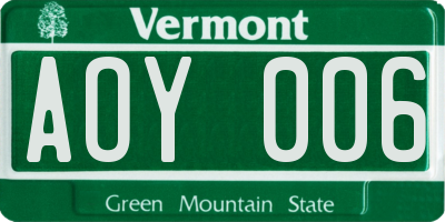 VT license plate AOY006