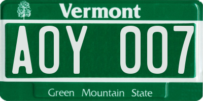 VT license plate AOY007