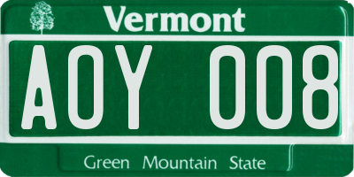 VT license plate AOY008