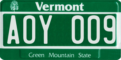 VT license plate AOY009