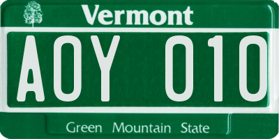 VT license plate AOY010