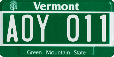 VT license plate AOY011