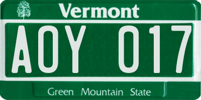 VT license plate AOY017