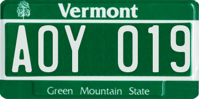 VT license plate AOY019
