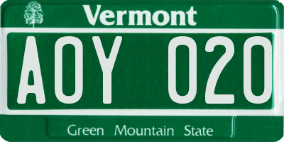 VT license plate AOY020