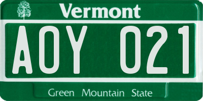 VT license plate AOY021