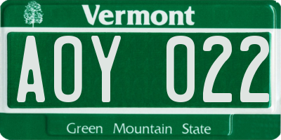 VT license plate AOY022