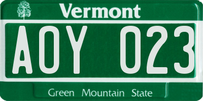 VT license plate AOY023