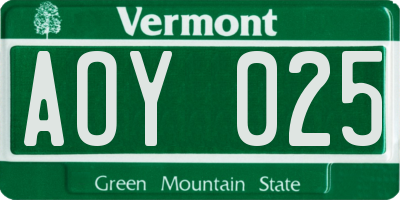 VT license plate AOY025