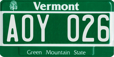 VT license plate AOY026