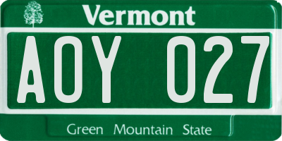 VT license plate AOY027