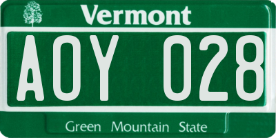 VT license plate AOY028