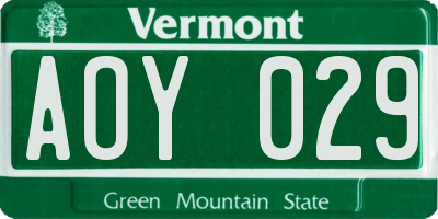 VT license plate AOY029