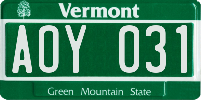 VT license plate AOY031
