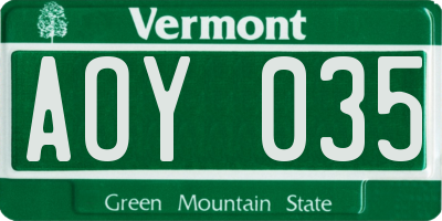VT license plate AOY035