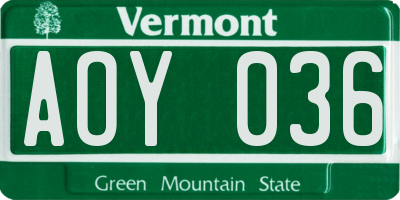 VT license plate AOY036