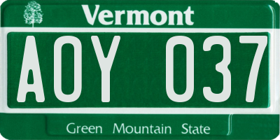 VT license plate AOY037