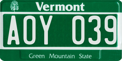 VT license plate AOY039
