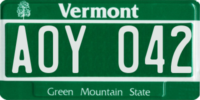 VT license plate AOY042