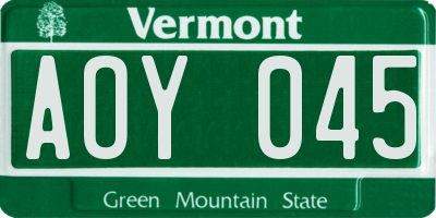 VT license plate AOY045