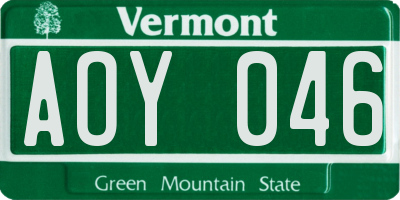VT license plate AOY046