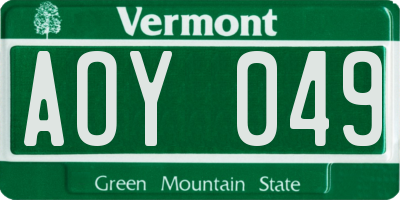 VT license plate AOY049