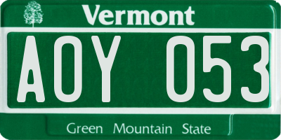 VT license plate AOY053