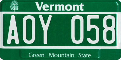VT license plate AOY058