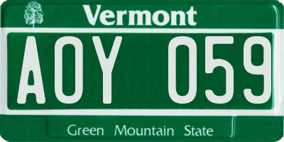 VT license plate AOY059