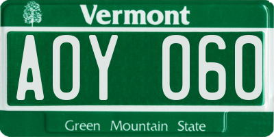 VT license plate AOY060
